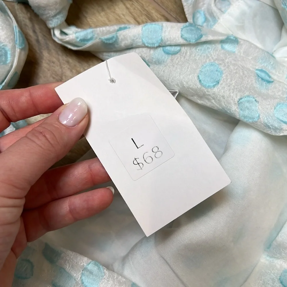 MABLE Fit Flare‎ White and Light Blue Polka Dot Mini Dress